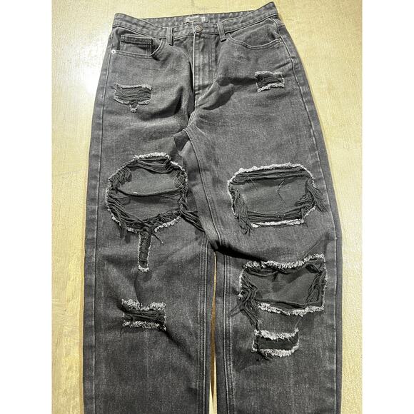 PrettyLittleThing Jeans Black Distressed Women’s Size 8 - Picture 2 of 6